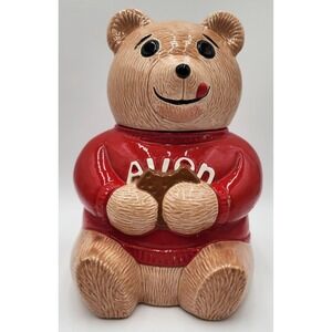Vintage Avon Ceramic Teddy Bear Cookie Jar Red Sweater 1979 California Originals